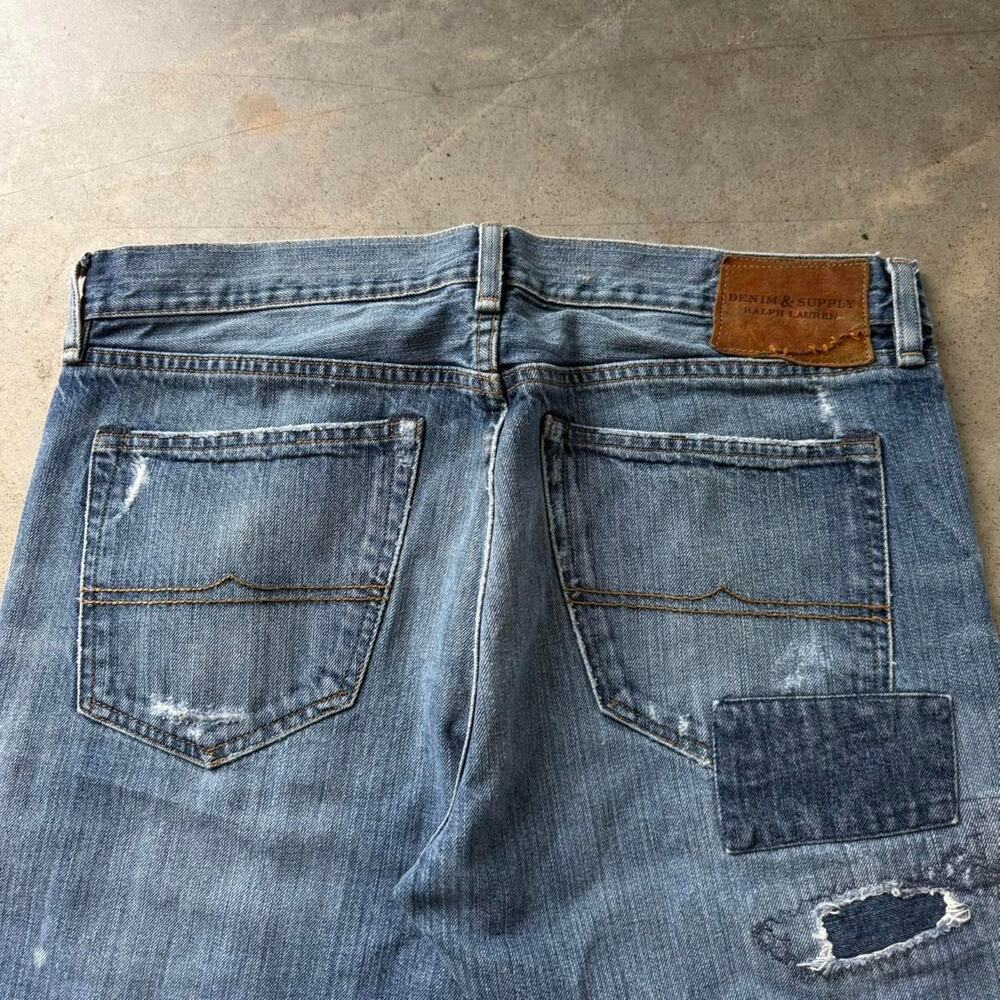 Polo Ralph Lauren Denim & Supply Repaired Patch Slim Straight Jeans Size 34x29.5 - Picture 5 of 8
